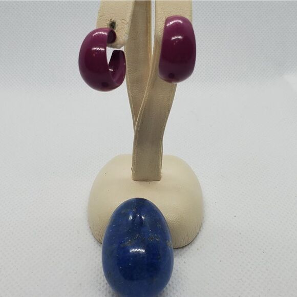 Vintage Purple Hoop Earrings - Picture 2 of 4